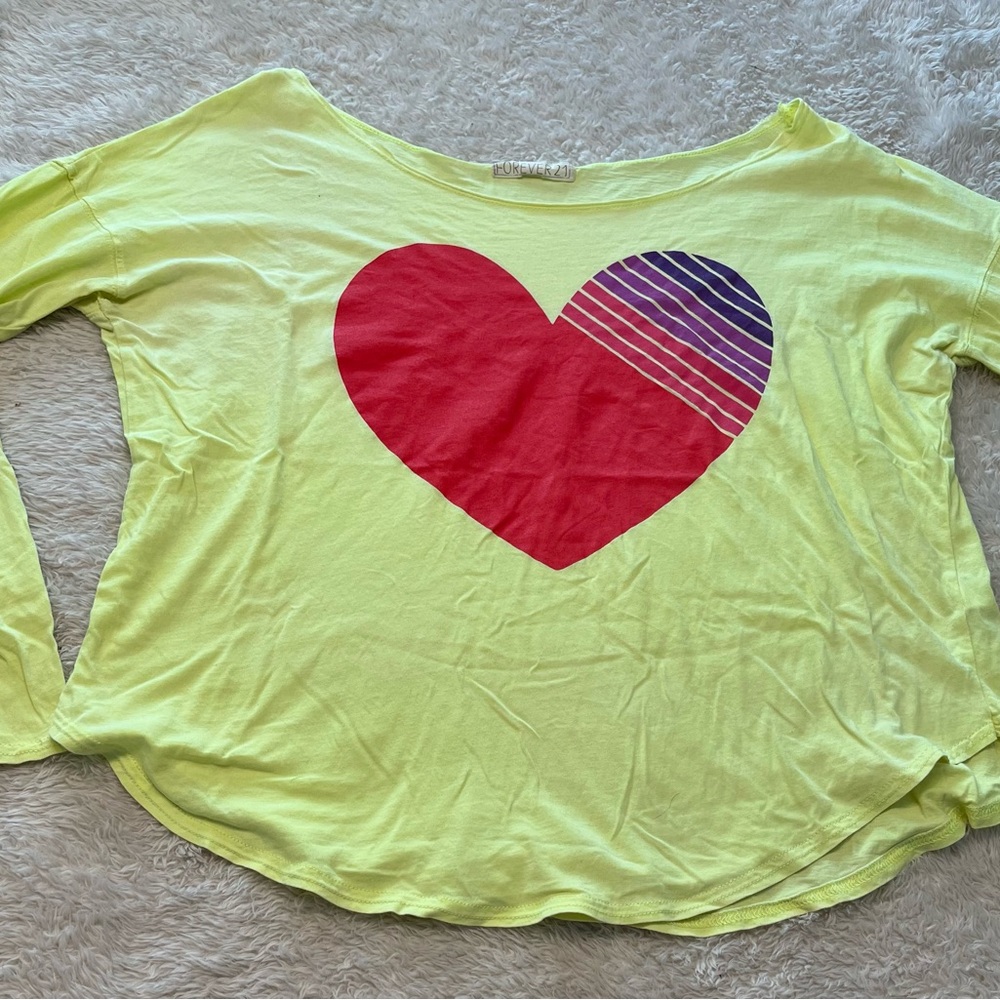 Forever 21 Yellow Top with Red and Purple Heart